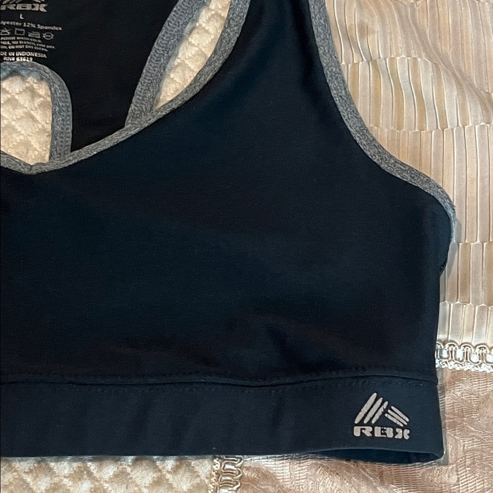 RBX Black Sports Bra with Gray Trim Racerback - Picture 3 of 8